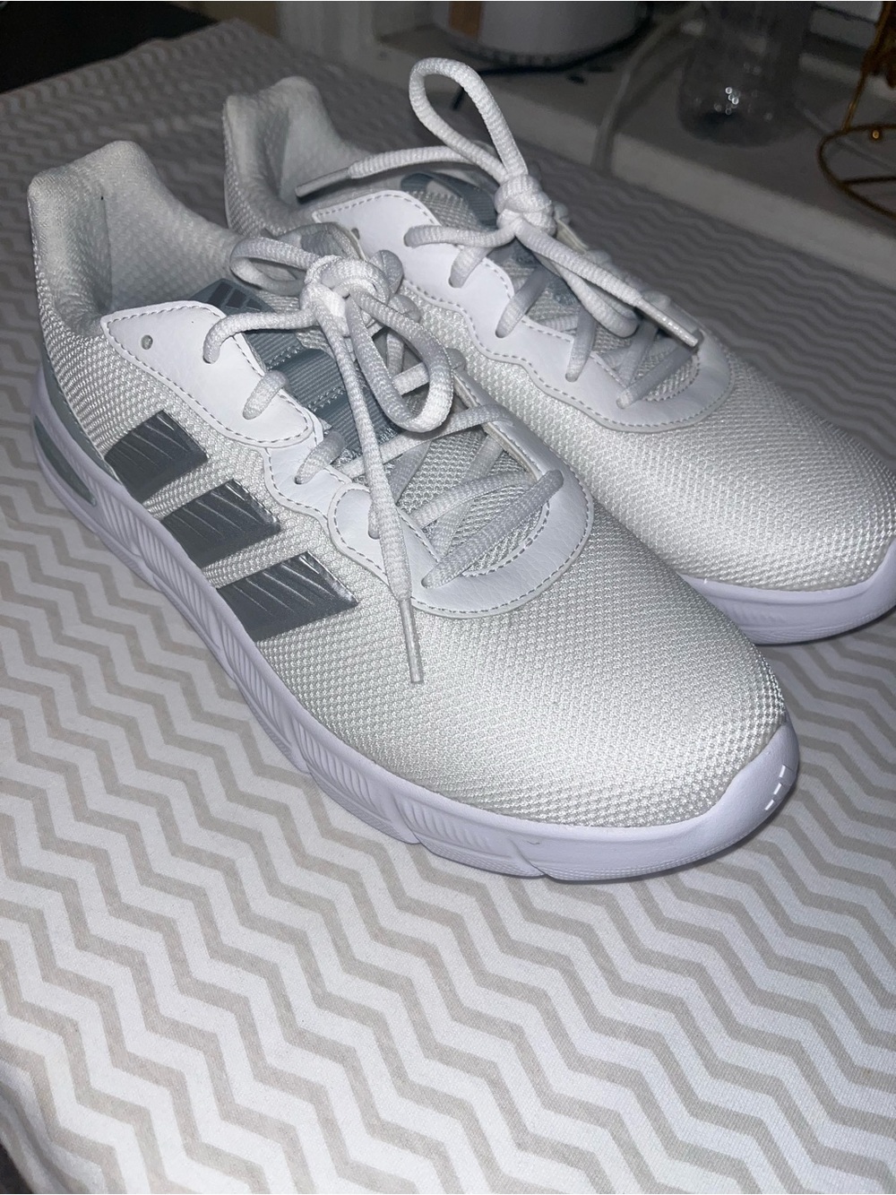 adidas women’s White Sneakers with Gray Three-Stripes